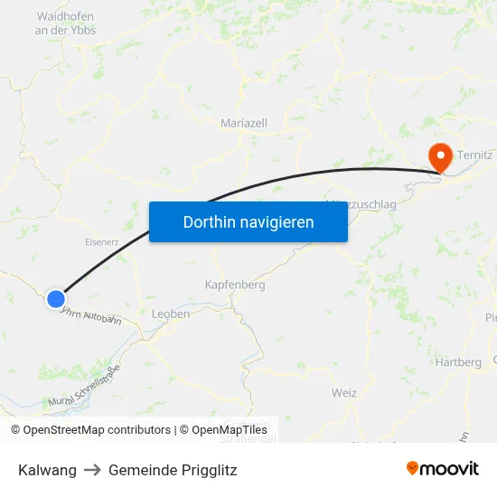 Kalwang to Gemeinde Prigglitz map
