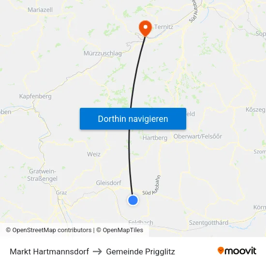 Markt Hartmannsdorf to Gemeinde Prigglitz map
