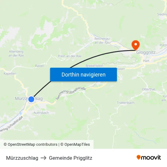 Mürzzuschlag to Gemeinde Prigglitz map