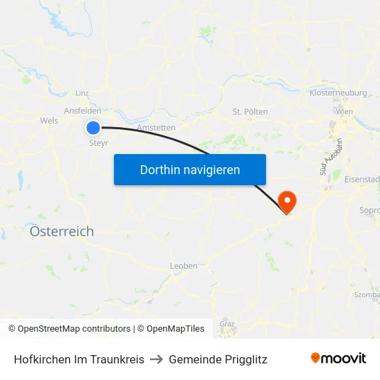 Hofkirchen Im Traunkreis to Gemeinde Prigglitz map