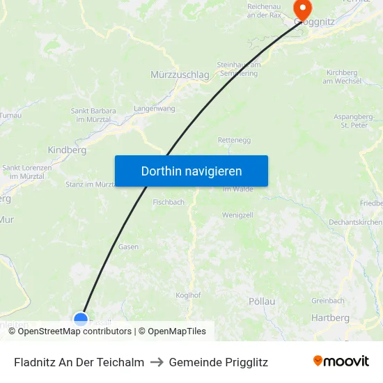 Fladnitz An Der Teichalm to Gemeinde Prigglitz map
