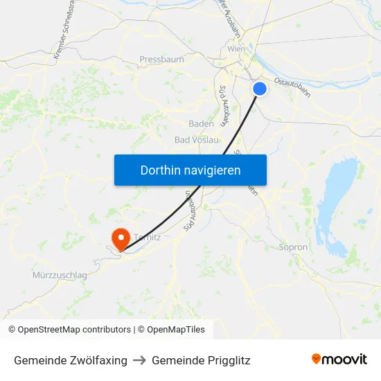 Gemeinde Zwölfaxing to Gemeinde Prigglitz map