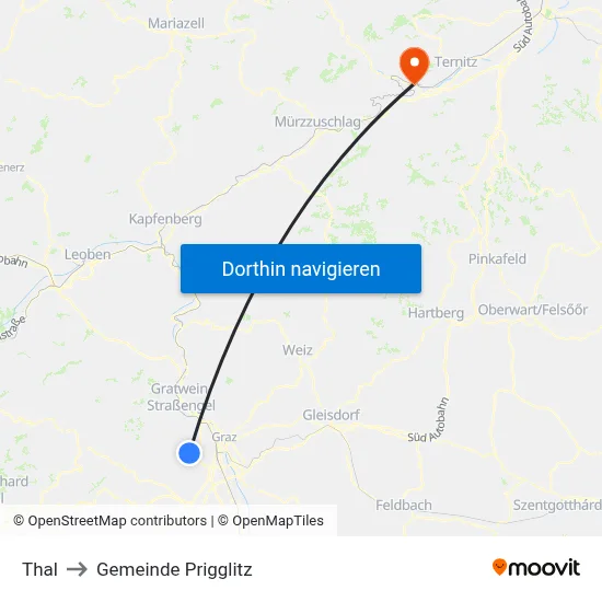Thal to Gemeinde Prigglitz map