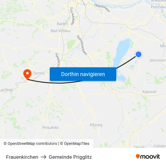 Frauenkirchen to Gemeinde Prigglitz map