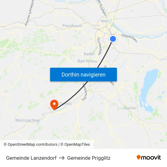 Gemeinde Lanzendorf to Gemeinde Prigglitz map