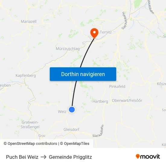 Puch Bei Weiz to Gemeinde Prigglitz map
