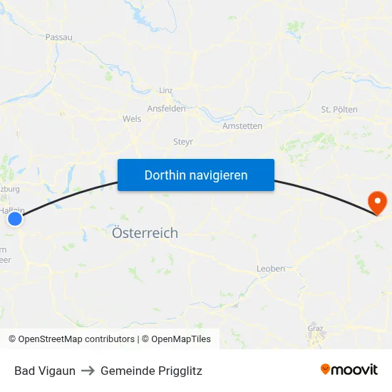 Bad Vigaun to Gemeinde Prigglitz map