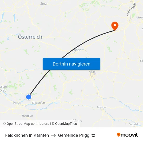 Feldkirchen In Kärnten to Gemeinde Prigglitz map
