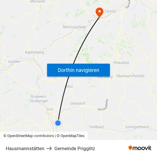 Hausmannstätten to Gemeinde Prigglitz map