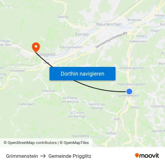 Grimmenstein to Gemeinde Prigglitz map