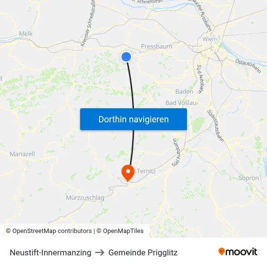 Neustift-Innermanzing to Gemeinde Prigglitz map