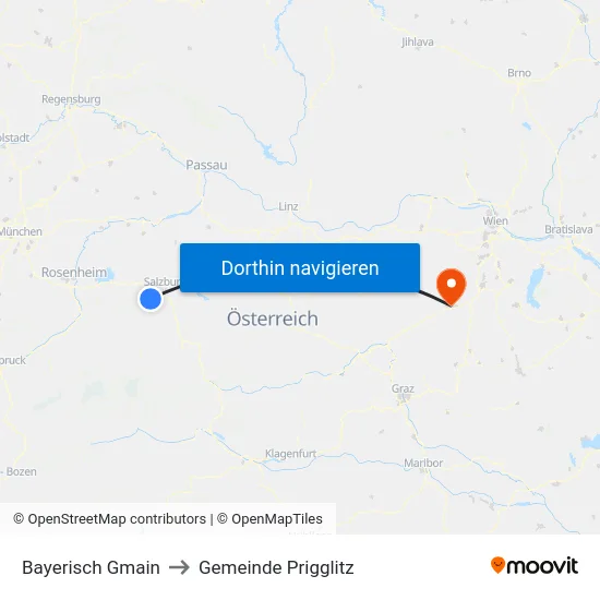 Bayerisch Gmain to Gemeinde Prigglitz map