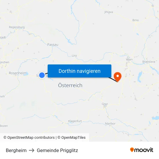 Bergheim to Gemeinde Prigglitz map