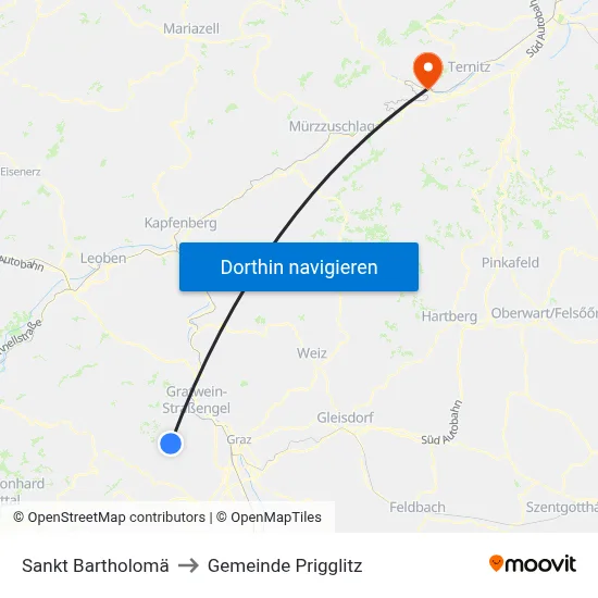 Sankt Bartholomä to Gemeinde Prigglitz map