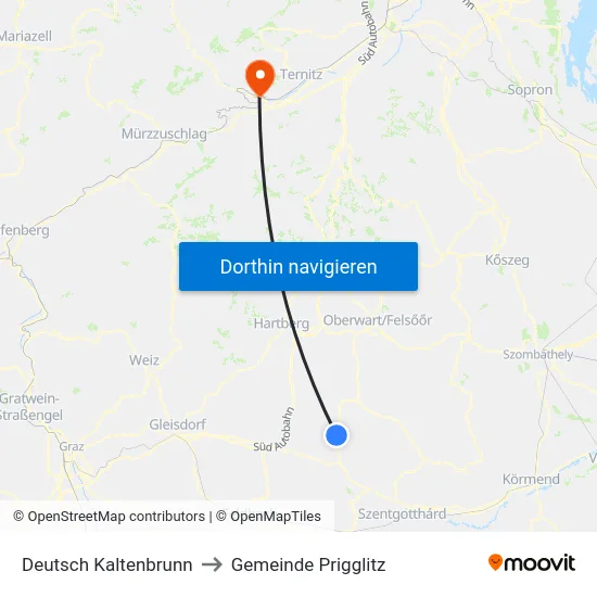 Deutsch Kaltenbrunn to Gemeinde Prigglitz map