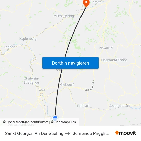 Sankt Georgen An Der Stiefing to Gemeinde Prigglitz map