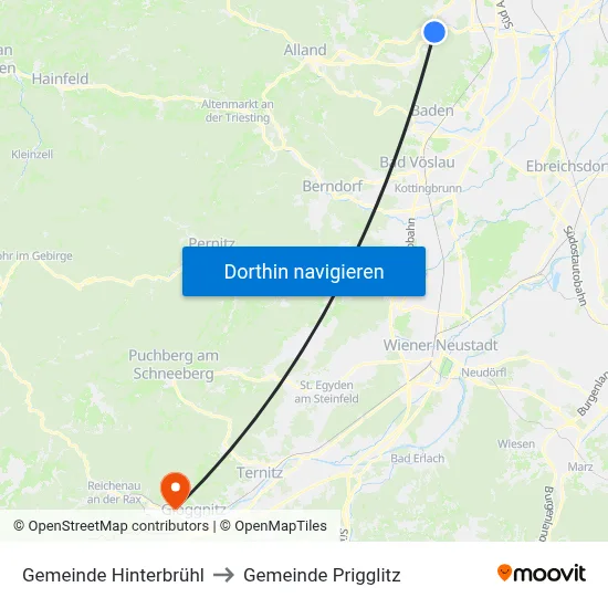 Gemeinde Hinterbrühl to Gemeinde Prigglitz map