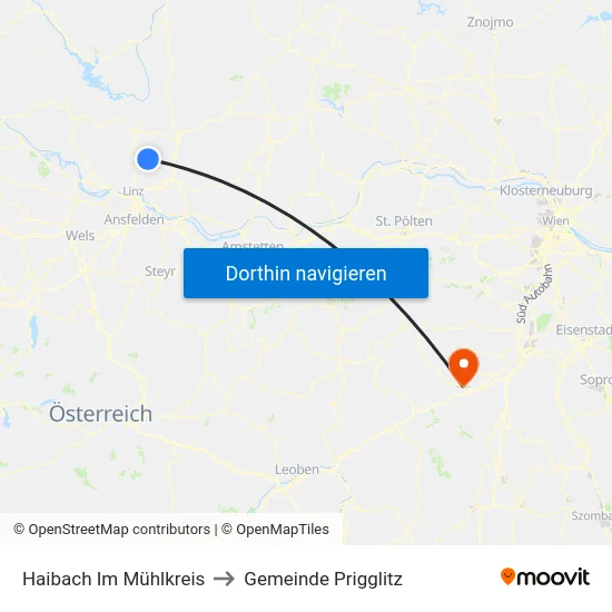 Haibach Im Mühlkreis to Gemeinde Prigglitz map