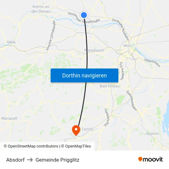 Absdorf to Gemeinde Prigglitz map