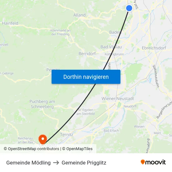 Gemeinde Mödling to Gemeinde Prigglitz map
