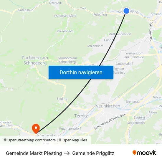 Gemeinde Markt Piesting to Gemeinde Prigglitz map