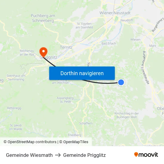 Gemeinde Wiesmath to Gemeinde Prigglitz map