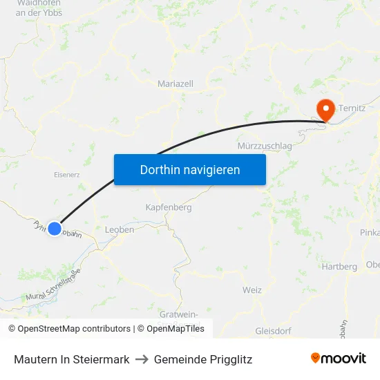 Mautern In Steiermark to Gemeinde Prigglitz map