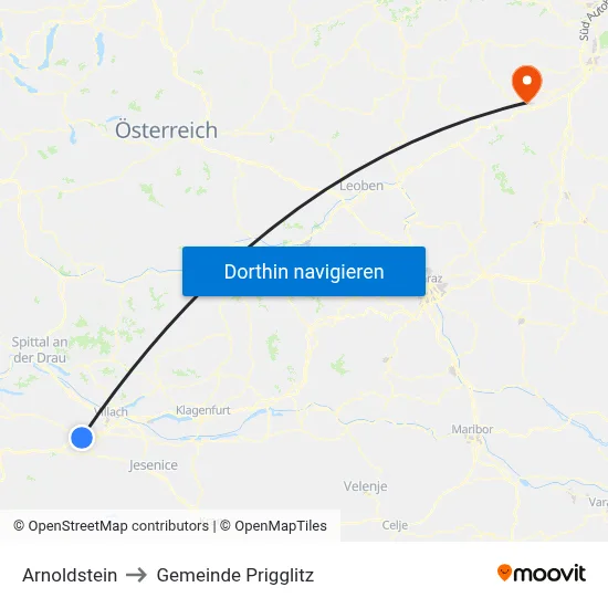 Arnoldstein to Gemeinde Prigglitz map