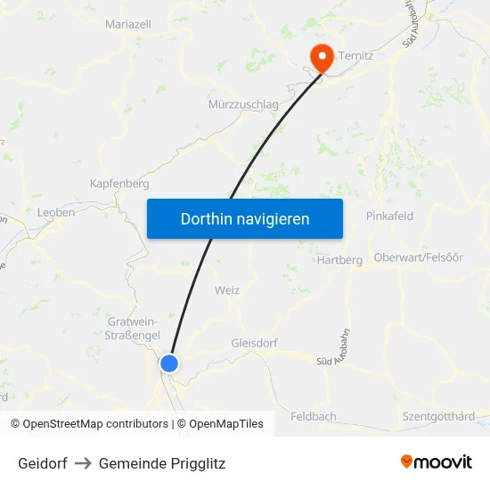 Geidorf to Gemeinde Prigglitz map