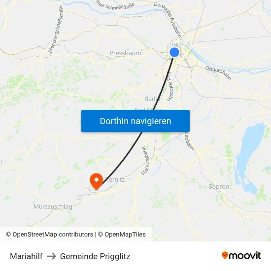Mariahilf to Gemeinde Prigglitz map