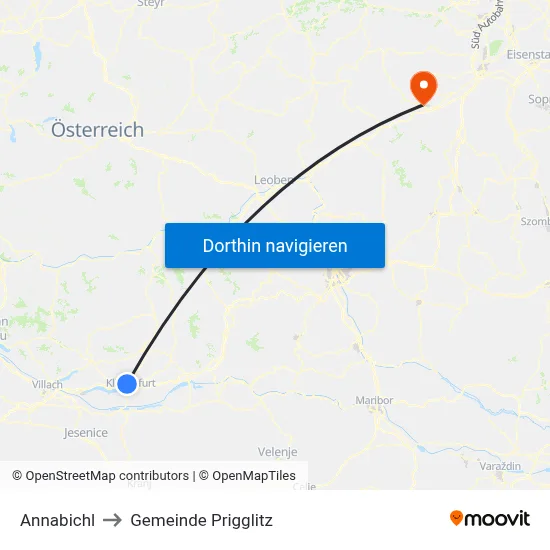 Annabichl to Gemeinde Prigglitz map