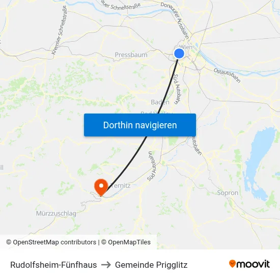Rudolfsheim-Fünfhaus to Gemeinde Prigglitz map
