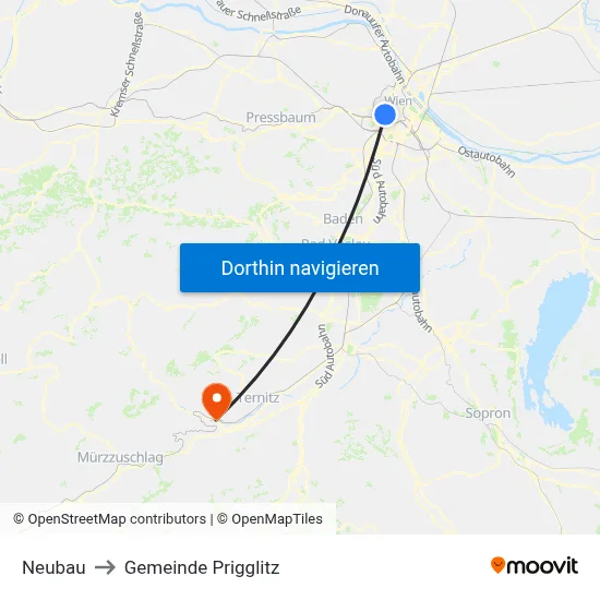 Neubau to Gemeinde Prigglitz map
