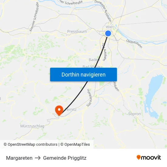 Margareten to Gemeinde Prigglitz map