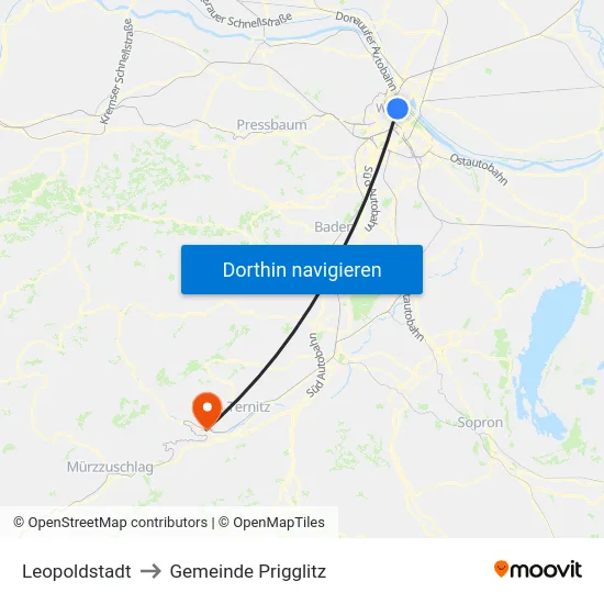 Leopoldstadt to Gemeinde Prigglitz map
