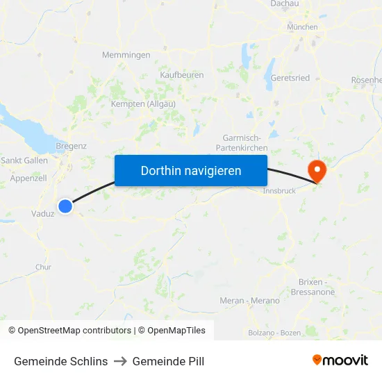 Gemeinde Schlins to Gemeinde Pill map