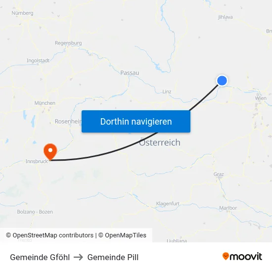 Gemeinde Gföhl to Gemeinde Pill map
