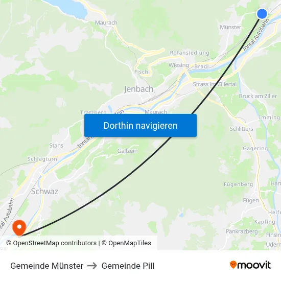 Gemeinde Münster to Gemeinde Pill map