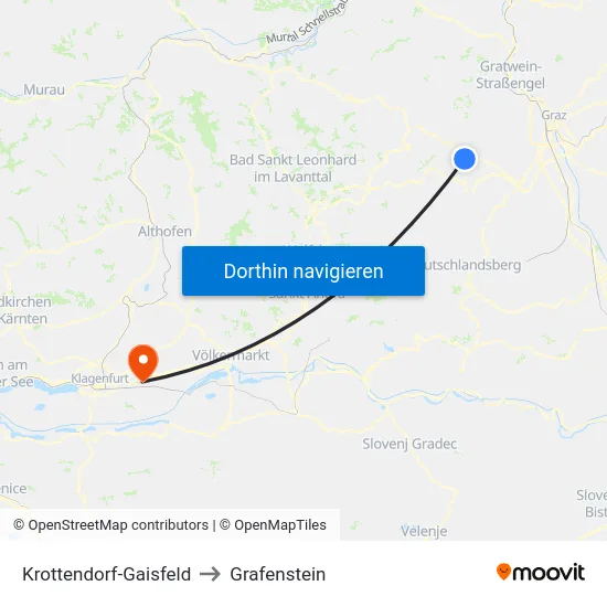 Krottendorf-Gaisfeld to Grafenstein map