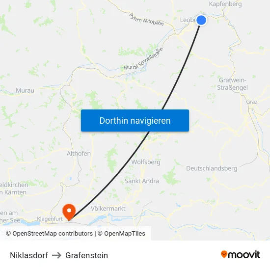 Niklasdorf to Grafenstein map