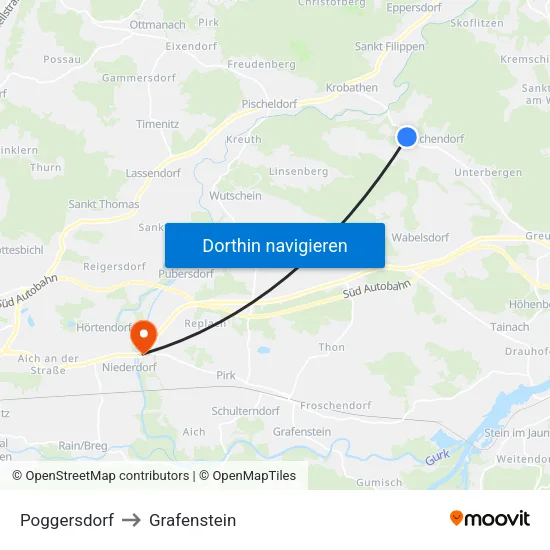 Poggersdorf to Grafenstein map