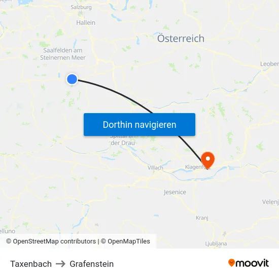 Taxenbach to Grafenstein map