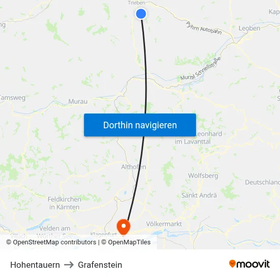 Hohentauern to Grafenstein map