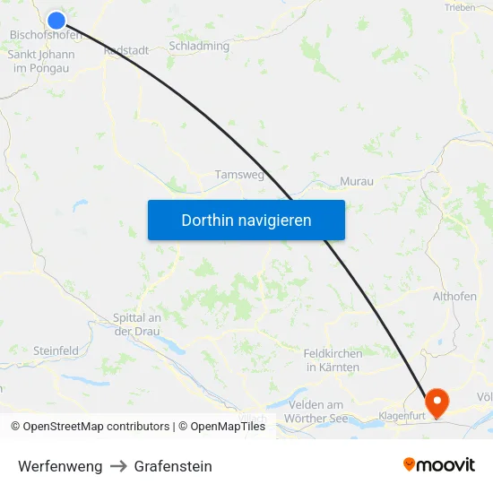 Werfenweng to Grafenstein map