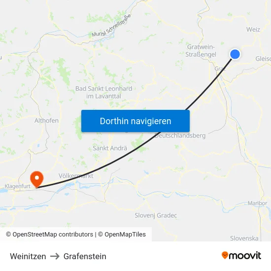 Weinitzen to Grafenstein map