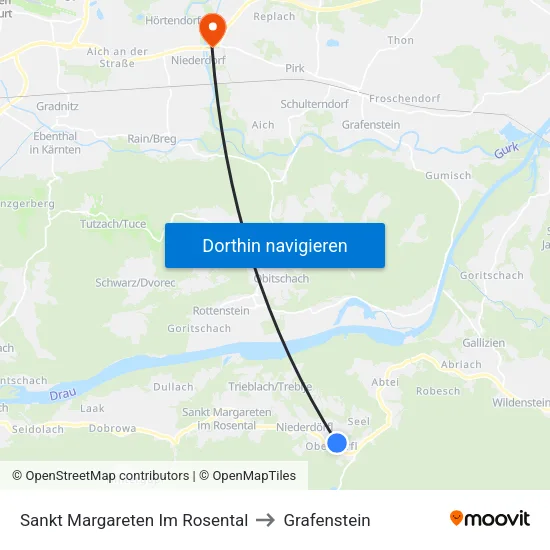 Sankt Margareten Im Rosental to Grafenstein map