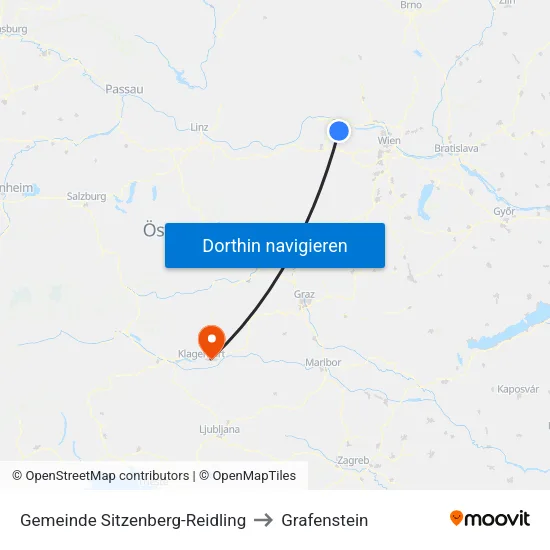Gemeinde Sitzenberg-Reidling to Grafenstein map