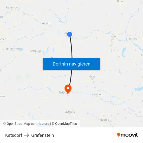 Katsdorf to Grafenstein map