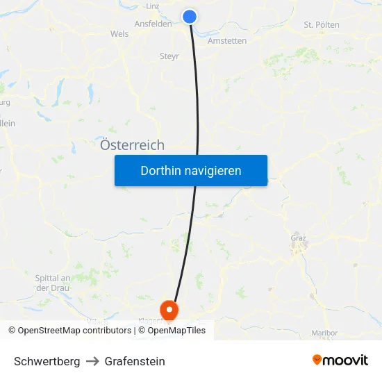 Schwertberg to Grafenstein map