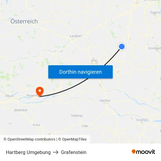 Hartberg Umgebung to Grafenstein map